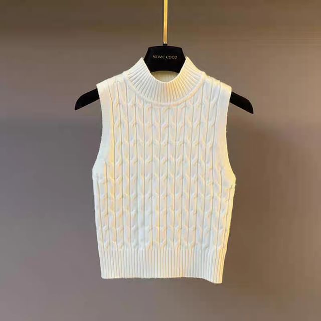 Cable Knit Sleeveless Turtleneck Top