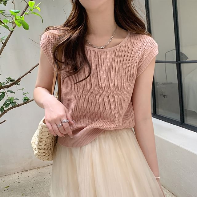 Short Sleeve Crew Neck Striped Knit Blouse
