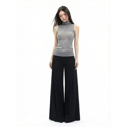 Turtleneck Solid Knit Sleeveless Top