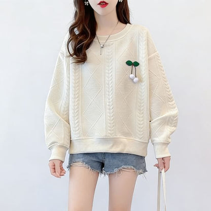 Crew Neck Jacquard Pompom Pullover