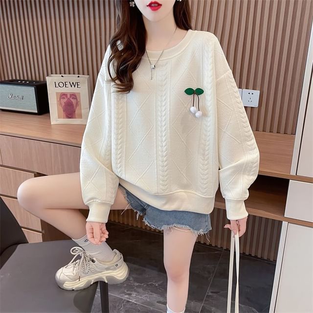 Crew Neck Jacquard Pompom Pullover