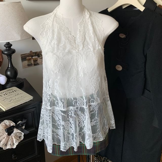 Long Sleeve Off Shoulder Pinstripe Tee with Scarf & Halter Lace Tank