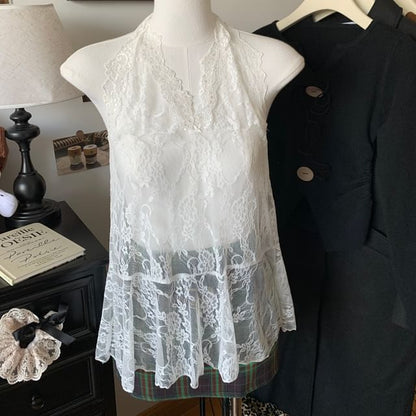 Long Sleeve Off Shoulder Pinstripe Tee with Scarf & Halter Lace Tank