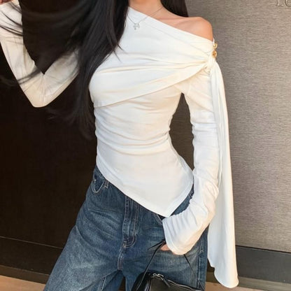 Tie Waist Off-Shoulder Tee - Long Sleeve