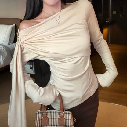 Tie Waist Off-Shoulder Tee - Long Sleeve