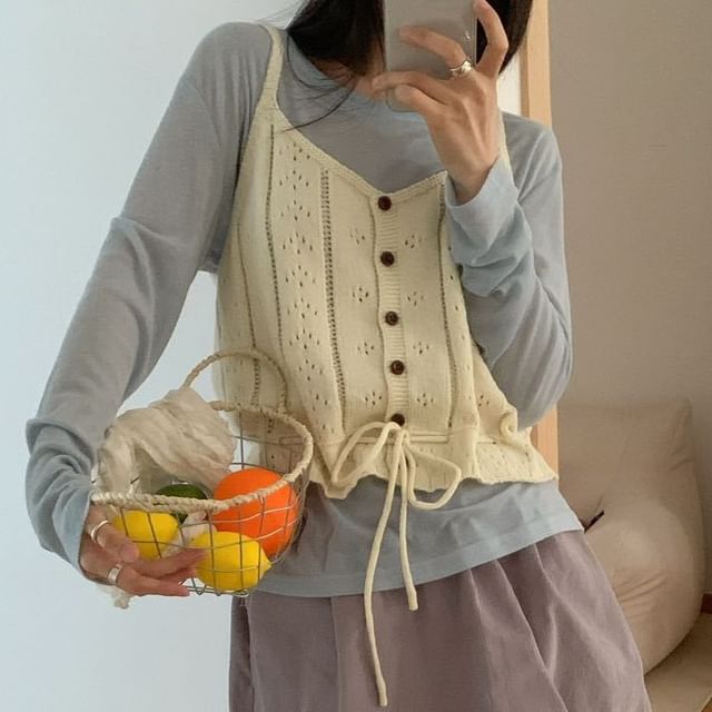 Pointelle Knit Button-Front Camisole