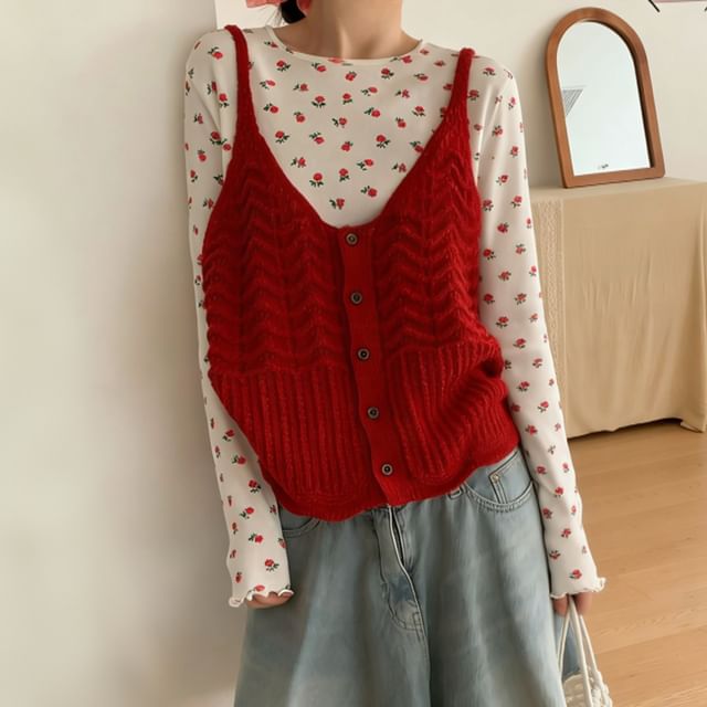 Button-Front Knit Camisole Top