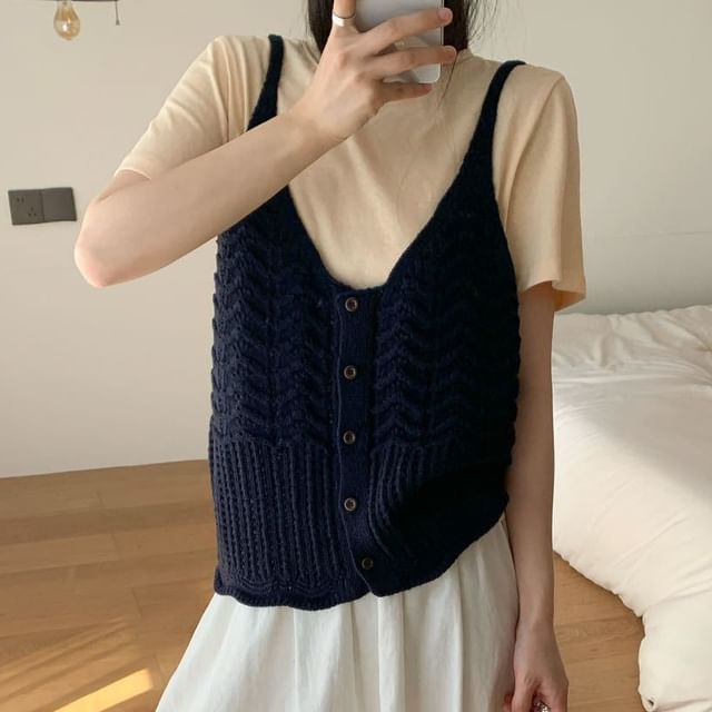 Button-Front Knit Camisole Top