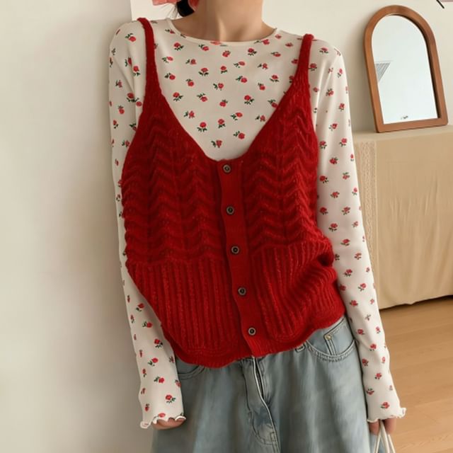 Button-Front Knit Camisole Top