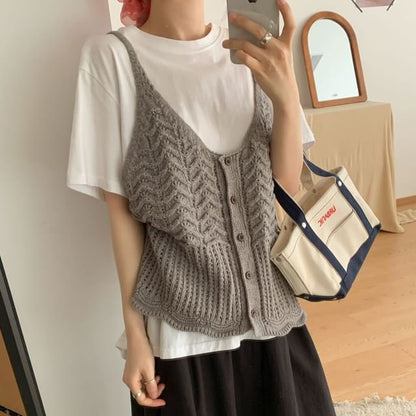 Button-Front Knit Camisole Top