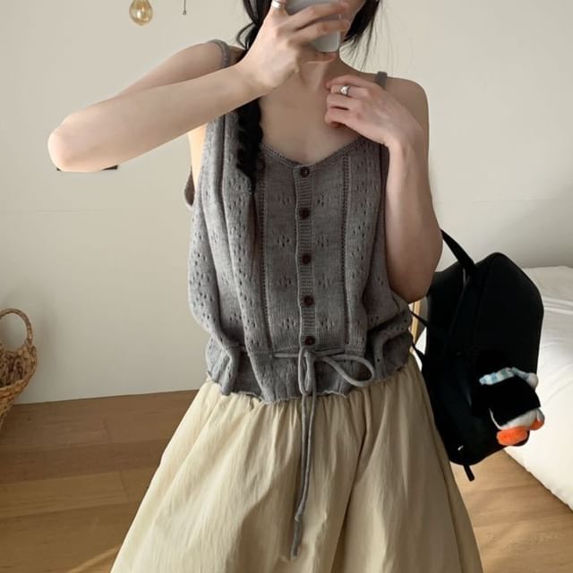 Pointelle Knit Button-Front Camisole