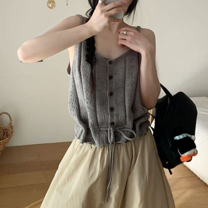 Pointelle Knit Button-Front Camisole