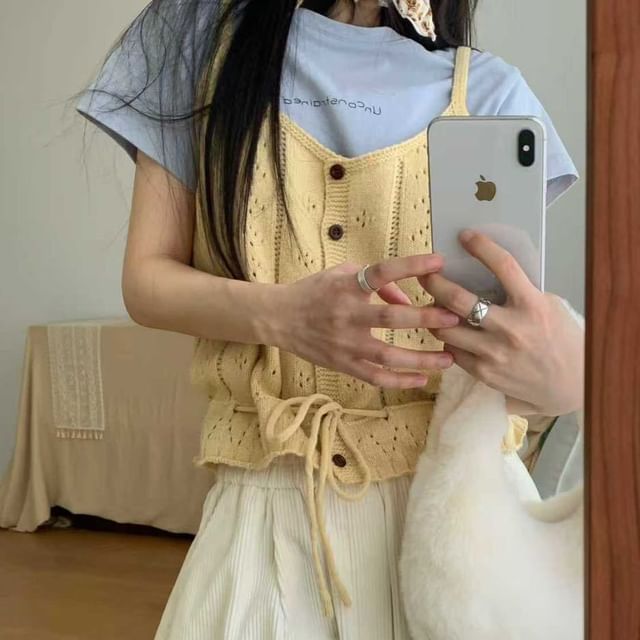 Pointelle Knit Button-Front Camisole