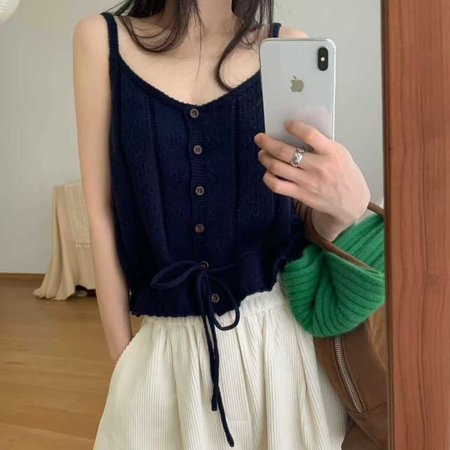 Pointelle Knit Button-Front Camisole