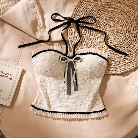 Halter Lace Crop Blouse