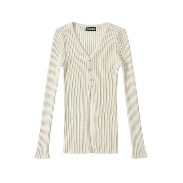 Extended Sleeve Deep V Solid Ribbed Split Knit Top