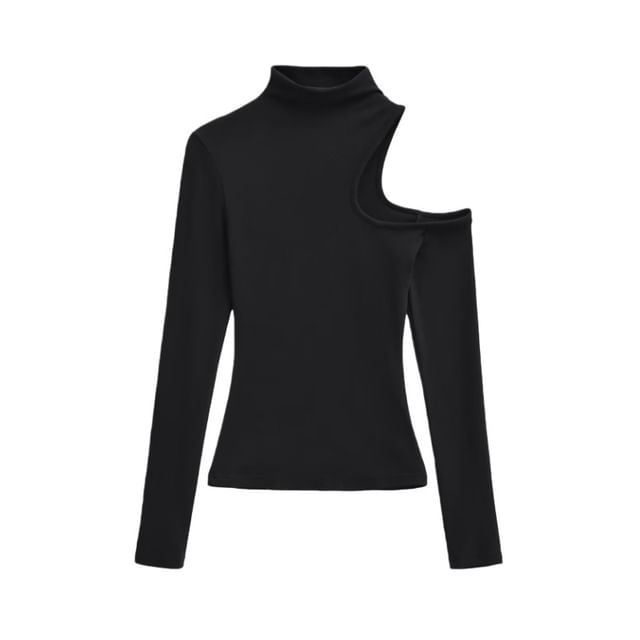 Extended Sleeve High Collar Solid Cutout Tee