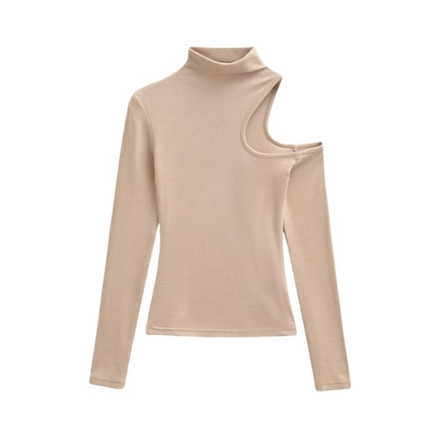 Extended Sleeve High Collar Solid Cutout Tee