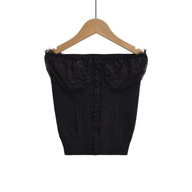 Knitted Panel Button Detail Strapless Top
