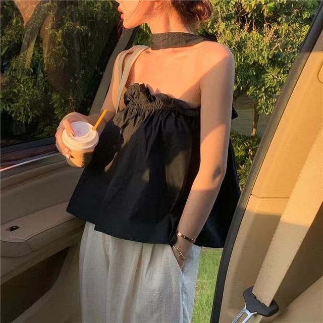 Shirred Halter-Neck Top