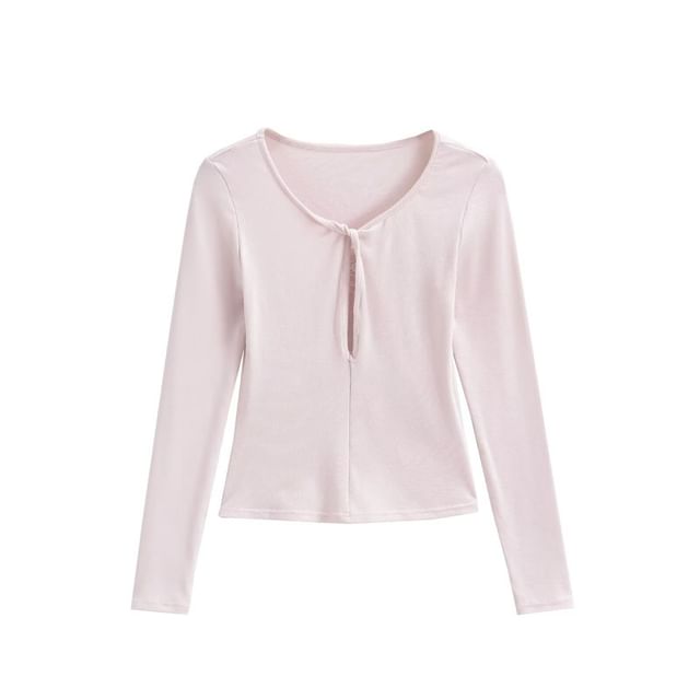 Long Sleeve V-Neck Lace Cutout Slim Crop Tee
