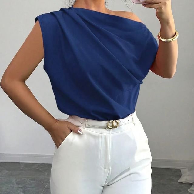 One-Shoulder Ruched Top - Short Sleeve