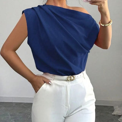 One-Shoulder Ruched Top - Short Sleeve