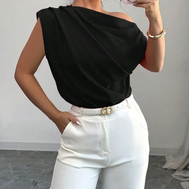 One-Shoulder Ruched Top - Short Sleeve
