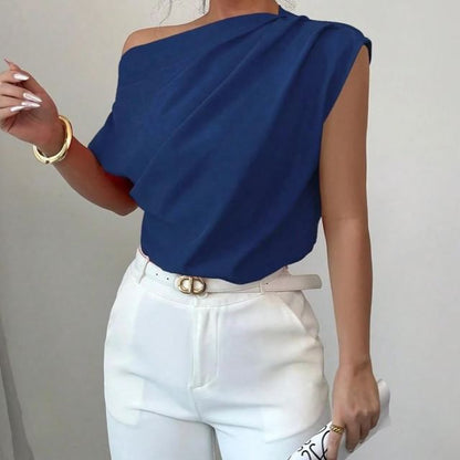 One-Shoulder Ruched Top - Short Sleeve