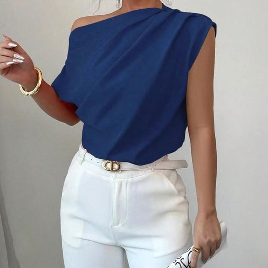 One-Shoulder Ruched Top - Short Sleeve