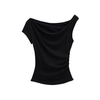 Cowl Neck Mock Two-Piece Ruched Lace Top