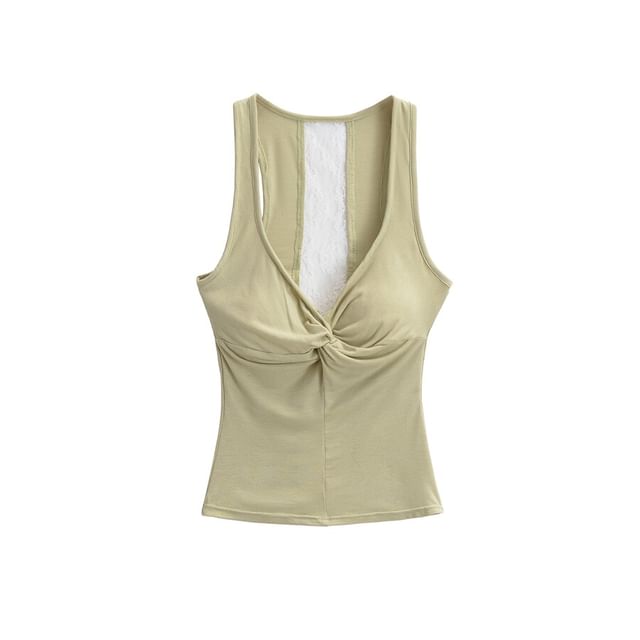 V-Neck Twist Padded Lace Tank Top