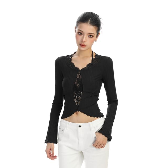 V-Neck Long Sleeve Lace Layered Top