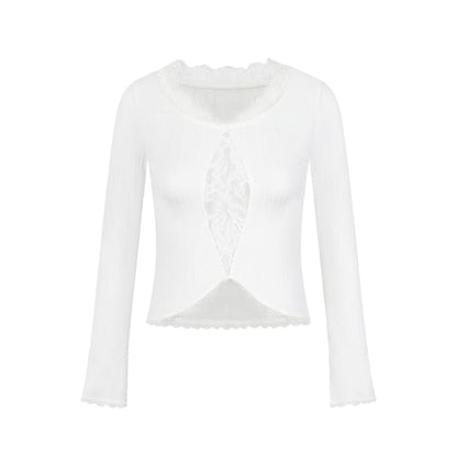 V-Neck Long Sleeve Lace Layered Top