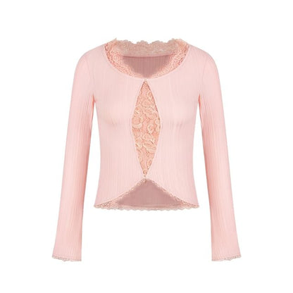 V-Neck Long Sleeve Lace Layered Top