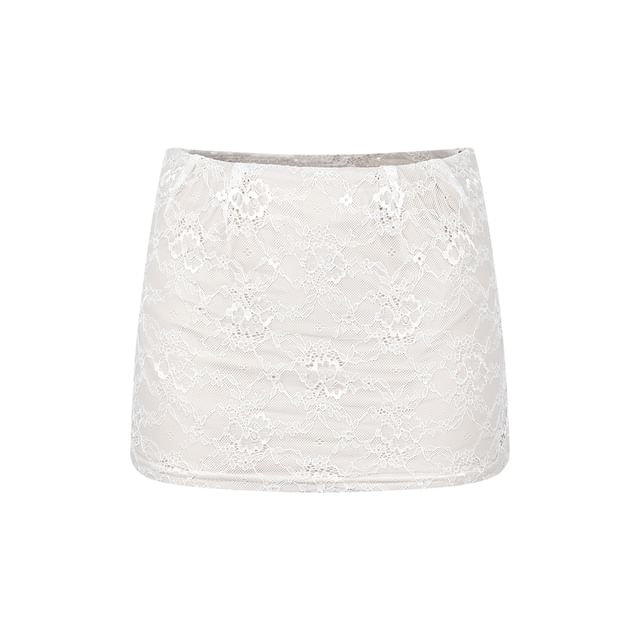 V-Neck Lace Crop Top and Mini Pencil Skirt Set
