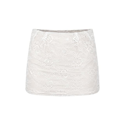 V-Neck Lace Crop Top and Mini Pencil Skirt Set