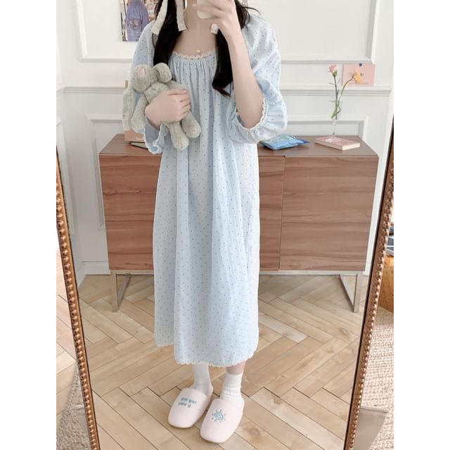 Dotted Lace Trim Pajama Set and Dress
