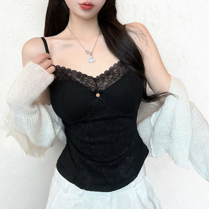 V-Neck Lace Panel Padded Crop Camisole