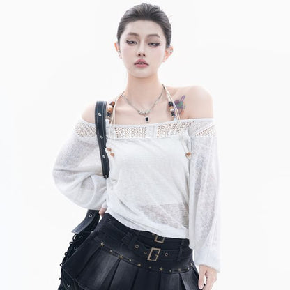 Long Sleeve Halter Neck Lace Blouse