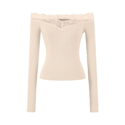 Fitted Crop Tee with Lace Shoulder Panels