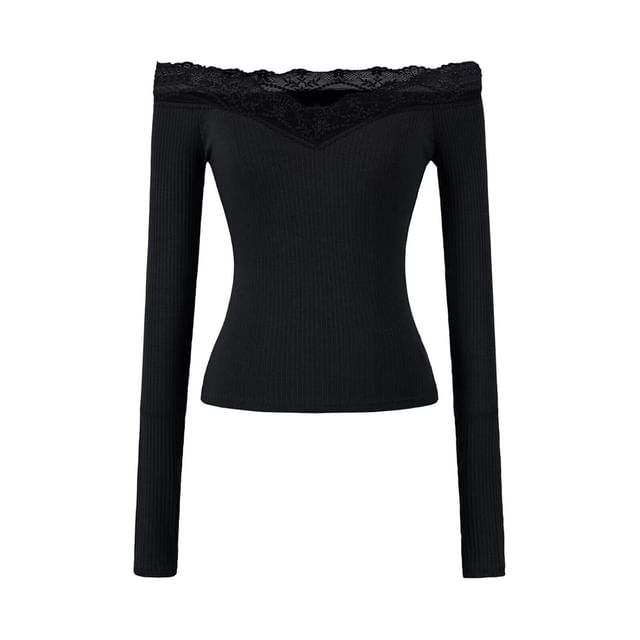 Fitted Crop Tee with Lace Shoulder Panels