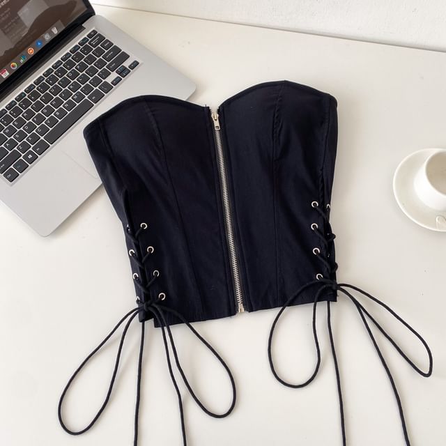 Strapless Lace-Up Bustier Top