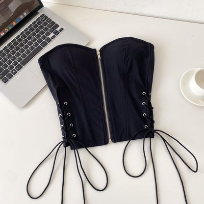 Strapless Lace-Up Bustier Top