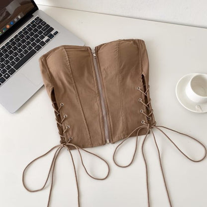 Strapless Lace-Up Bustier Top
