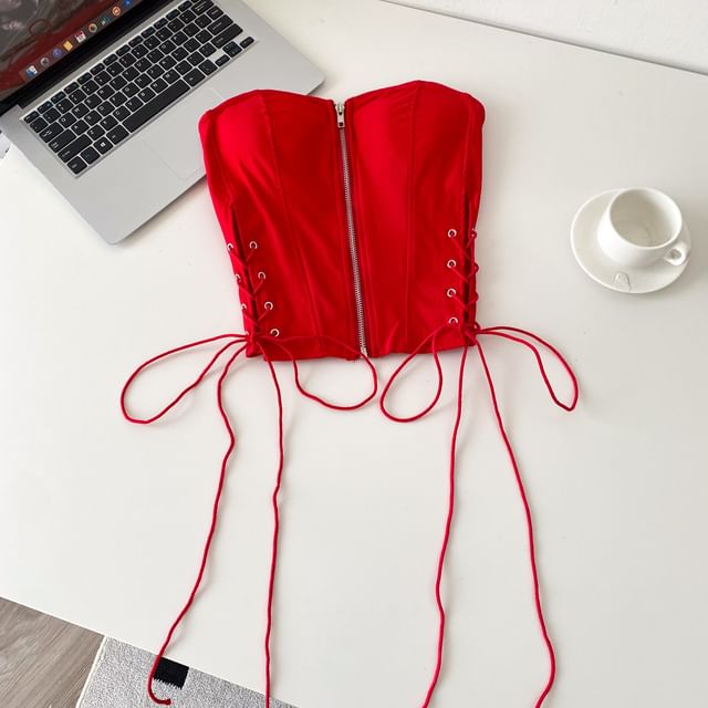 Strapless Lace-Up Bustier Top