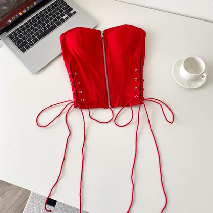 Strapless Lace-Up Bustier Top
