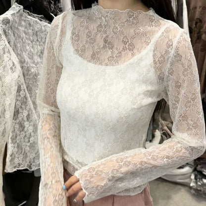 Mock Neck Long-Sleeve Lace Top