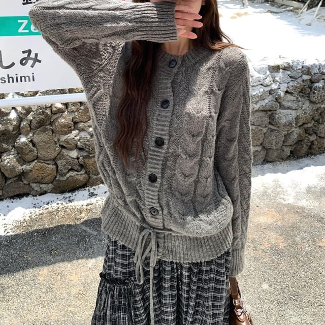 Plaid Ruffled Midi Skirt with Cable Knit Cardigan Set