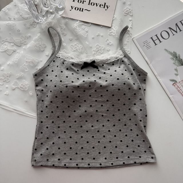 Scoop Neck Lace-Trim Dotted Slim Camisole